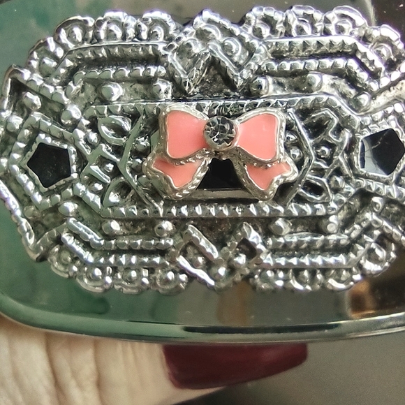 Embellished Silver Pill Case Container Pink Bow - Picture 5 of 11